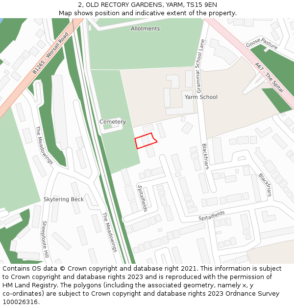 2, OLD RECTORY GARDENS, YARM, TS15 9EN: Location map and indicative extent of plot