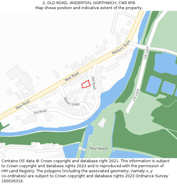 2, OLD ROAD, ANDERTON, NORTHWICH, CW9 6FB: Location map and indicative extent of plot