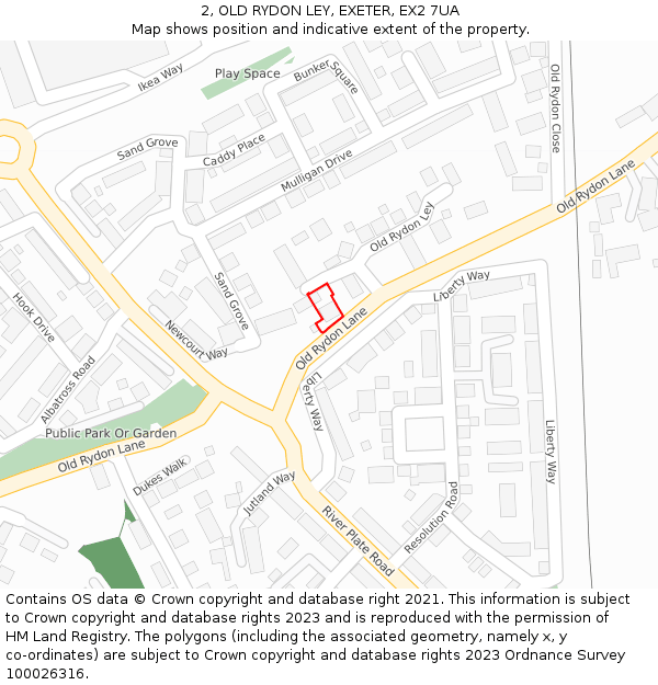 2, OLD RYDON LEY, EXETER, EX2 7UA: Location map and indicative extent of plot