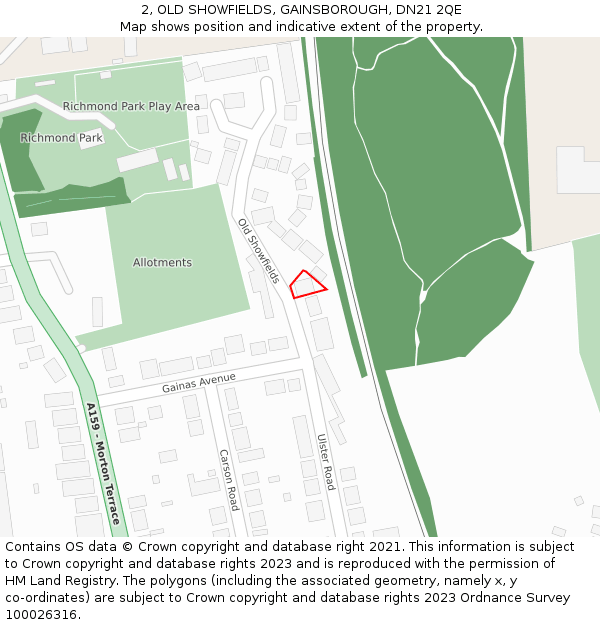 2, OLD SHOWFIELDS, GAINSBOROUGH, DN21 2QE: Location map and indicative extent of plot