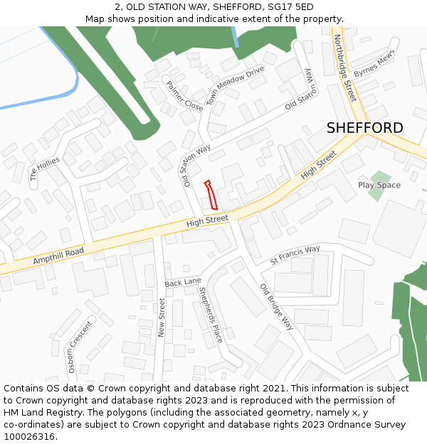 2, OLD STATION WAY, SHEFFORD, SG17 5ED: Location map and indicative extent of plot