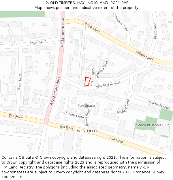 2, OLD TIMBERS, HAYLING ISLAND, PO11 9AF: Location map and indicative extent of plot