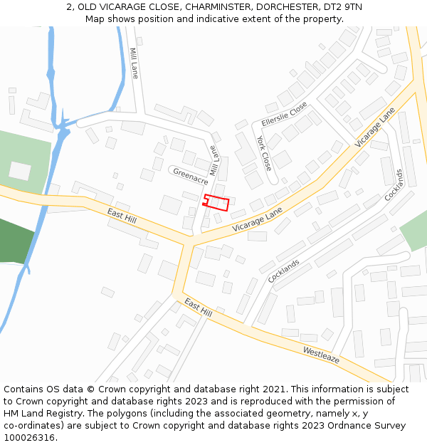 2, OLD VICARAGE CLOSE, CHARMINSTER, DORCHESTER, DT2 9TN: Location map and indicative extent of plot