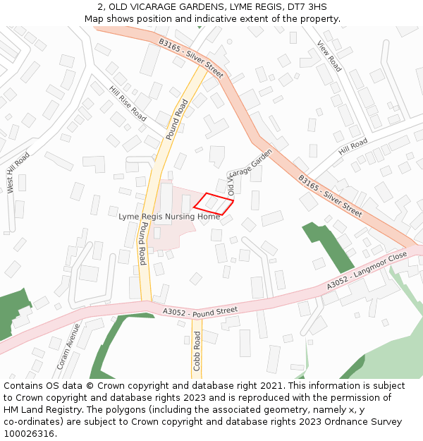 2, OLD VICARAGE GARDENS, LYME REGIS, DT7 3HS: Location map and indicative extent of plot