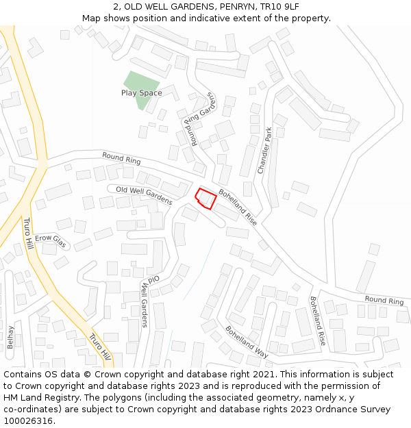 2, OLD WELL GARDENS, PENRYN, TR10 9LF: Location map and indicative extent of plot