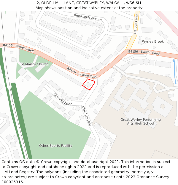 2, OLDE HALL LANE, GREAT WYRLEY, WALSALL, WS6 6LL: Location map and indicative extent of plot