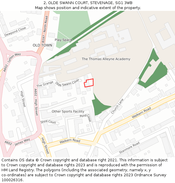 2, OLDE SWANN COURT, STEVENAGE, SG1 3WB: Location map and indicative extent of plot