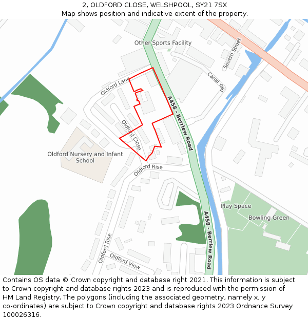 2, OLDFORD CLOSE, WELSHPOOL, SY21 7SX: Location map and indicative extent of plot