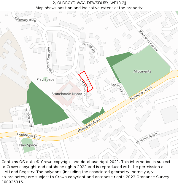 2, OLDROYD WAY, DEWSBURY, WF13 2JJ: Location map and indicative extent of plot