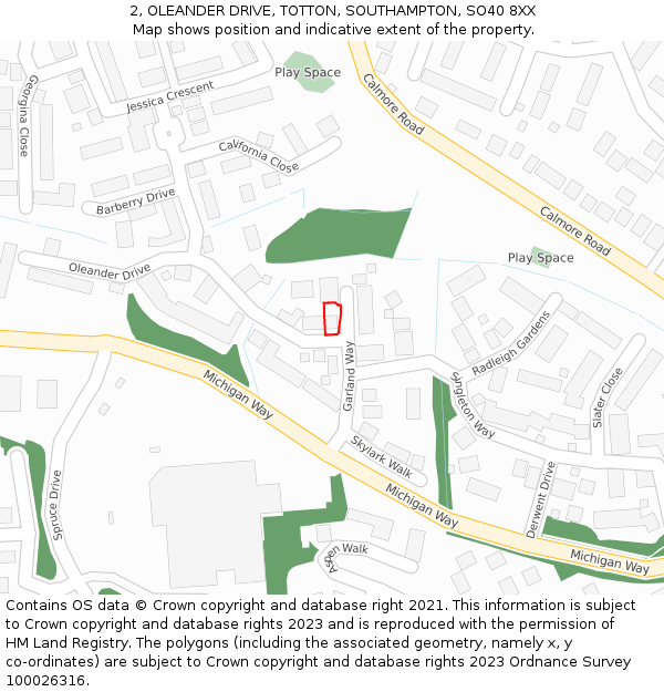 2, OLEANDER DRIVE, TOTTON, SOUTHAMPTON, SO40 8XX: Location map and indicative extent of plot