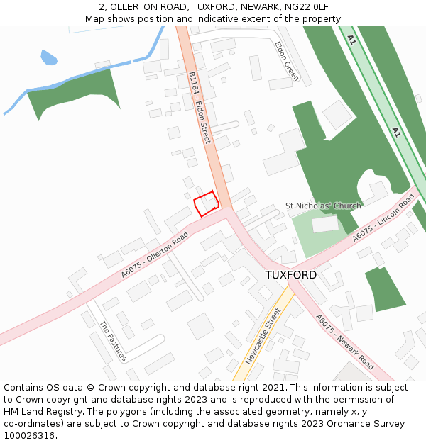 2, OLLERTON ROAD, TUXFORD, NEWARK, NG22 0LF: Location map and indicative extent of plot