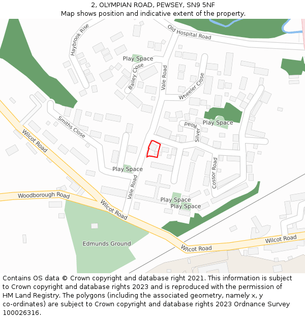 2, OLYMPIAN ROAD, PEWSEY, SN9 5NF: Location map and indicative extent of plot