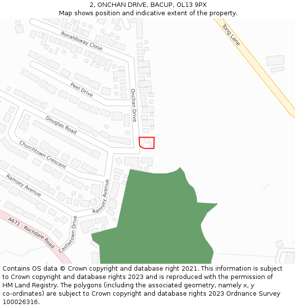2, ONCHAN DRIVE, BACUP, OL13 9PX: Location map and indicative extent of plot