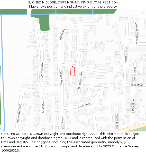 2, ONEDIN CLOSE, DERSINGHAM, KING'S LYNN, PE31 6QH: Location map and indicative extent of plot