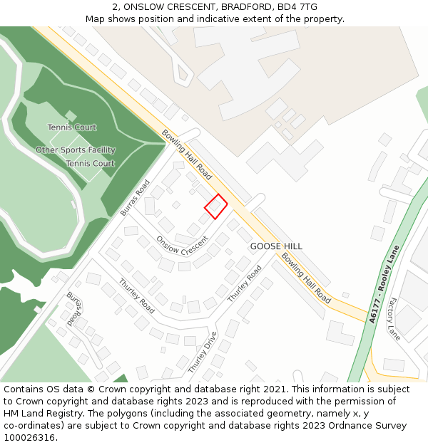 2, ONSLOW CRESCENT, BRADFORD, BD4 7TG: Location map and indicative extent of plot
