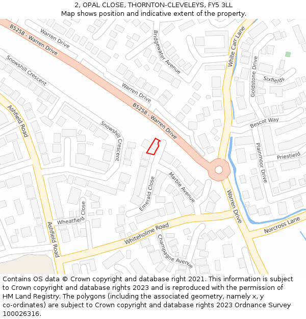2, OPAL CLOSE, THORNTON-CLEVELEYS, FY5 3LL: Location map and indicative extent of plot