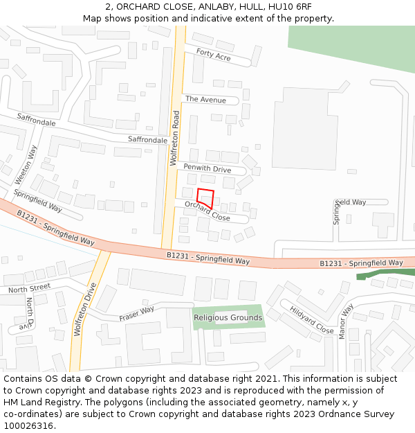 2, ORCHARD CLOSE, ANLABY, HULL, HU10 6RF: Location map and indicative extent of plot