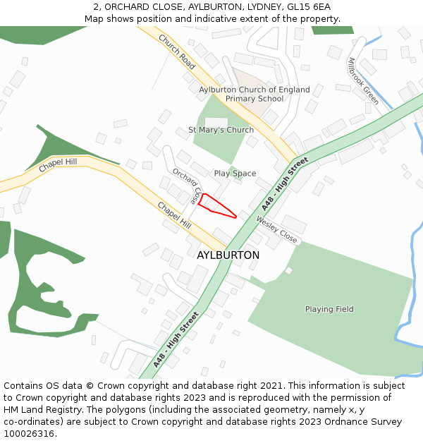 2, ORCHARD CLOSE, AYLBURTON, LYDNEY, GL15 6EA: Location map and indicative extent of plot