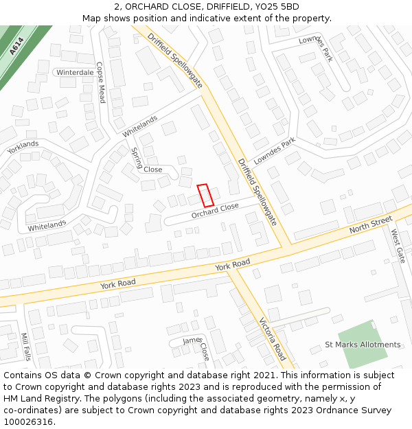 2, ORCHARD CLOSE, DRIFFIELD, YO25 5BD: Location map and indicative extent of plot