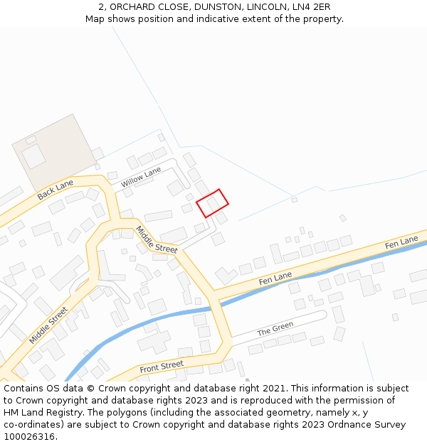 2, ORCHARD CLOSE, DUNSTON, LINCOLN, LN4 2ER: Location map and indicative extent of plot