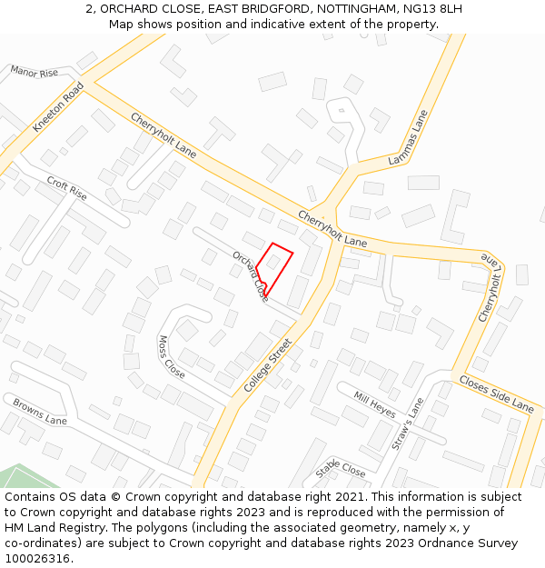 2, ORCHARD CLOSE, EAST BRIDGFORD, NOTTINGHAM, NG13 8LH: Location map and indicative extent of plot