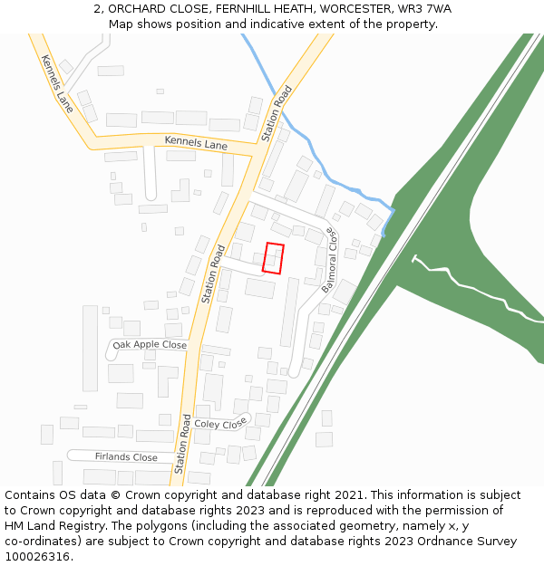 2, ORCHARD CLOSE, FERNHILL HEATH, WORCESTER, WR3 7WA: Location map and indicative extent of plot
