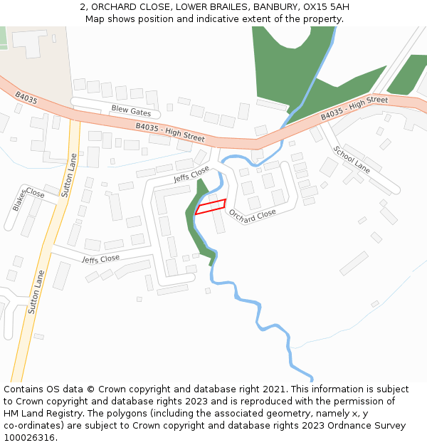 2, ORCHARD CLOSE, LOWER BRAILES, BANBURY, OX15 5AH: Location map and indicative extent of plot