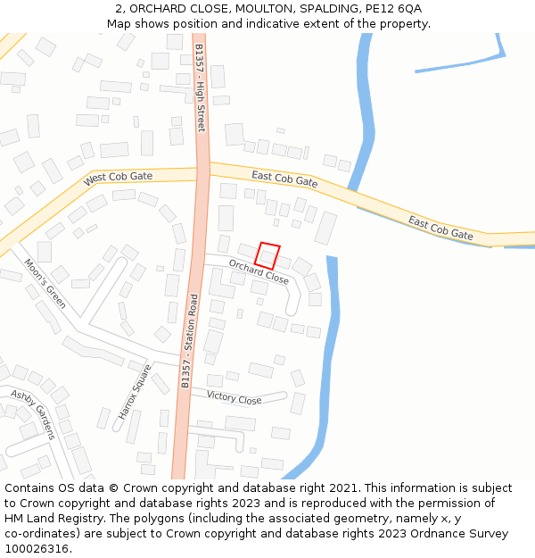 2, ORCHARD CLOSE, MOULTON, SPALDING, PE12 6QA: Location map and indicative extent of plot