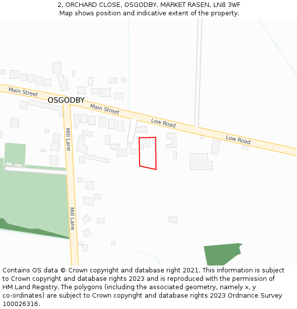 2, ORCHARD CLOSE, OSGODBY, MARKET RASEN, LN8 3WF: Location map and indicative extent of plot