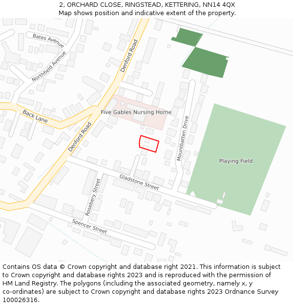 2, ORCHARD CLOSE, RINGSTEAD, KETTERING, NN14 4QX: Location map and indicative extent of plot