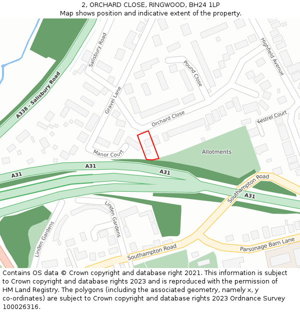 2, ORCHARD CLOSE, RINGWOOD, BH24 1LP: Location map and indicative extent of plot