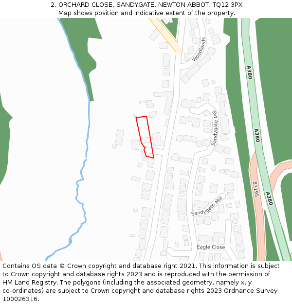 2, ORCHARD CLOSE, SANDYGATE, NEWTON ABBOT, TQ12 3PX: Location map and indicative extent of plot