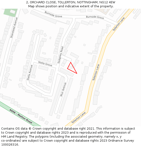 2, ORCHARD CLOSE, TOLLERTON, NOTTINGHAM, NG12 4EW: Location map and indicative extent of plot