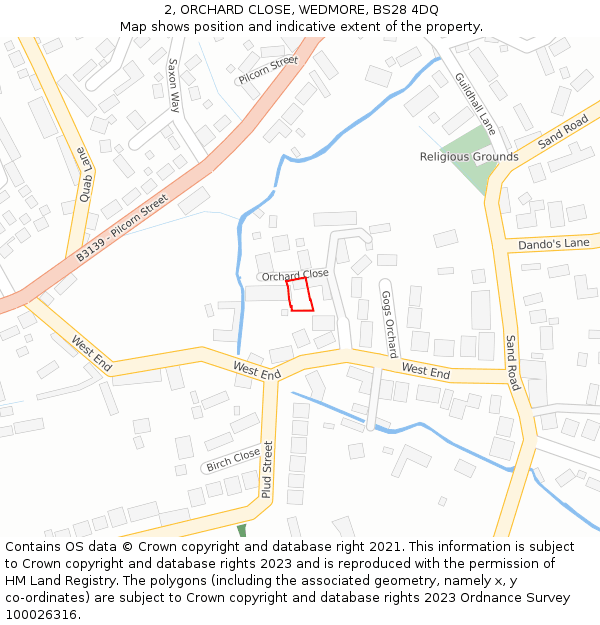 2, ORCHARD CLOSE, WEDMORE, BS28 4DQ: Location map and indicative extent of plot