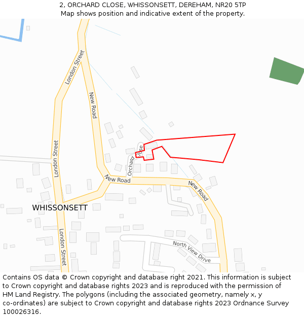 2, ORCHARD CLOSE, WHISSONSETT, DEREHAM, NR20 5TP: Location map and indicative extent of plot