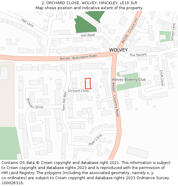 2, ORCHARD CLOSE, WOLVEY, HINCKLEY, LE10 3LR: Location map and indicative extent of plot