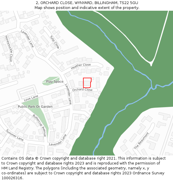 2, ORCHARD CLOSE, WYNYARD, BILLINGHAM, TS22 5GU: Location map and indicative extent of plot