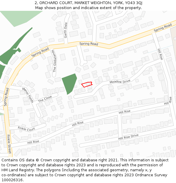 2, ORCHARD COURT, MARKET WEIGHTON, YORK, YO43 3QJ: Location map and indicative extent of plot