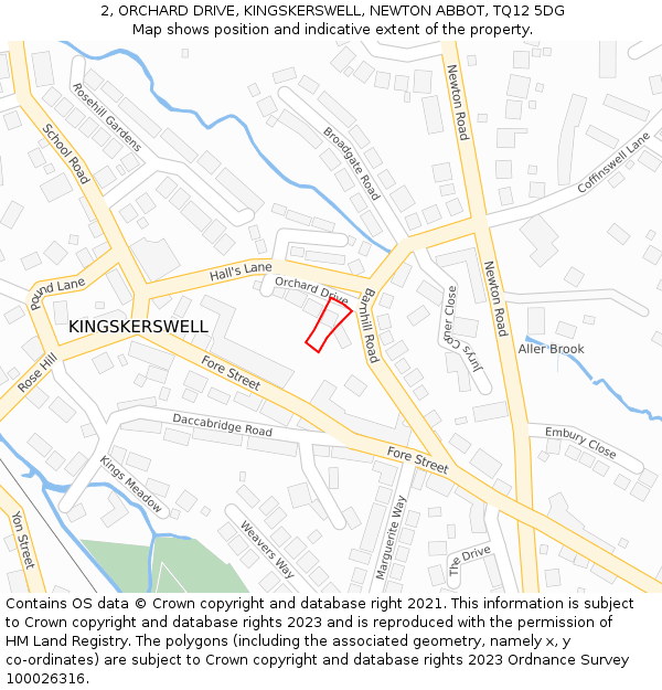 2, ORCHARD DRIVE, KINGSKERSWELL, NEWTON ABBOT, TQ12 5DG: Location map and indicative extent of plot