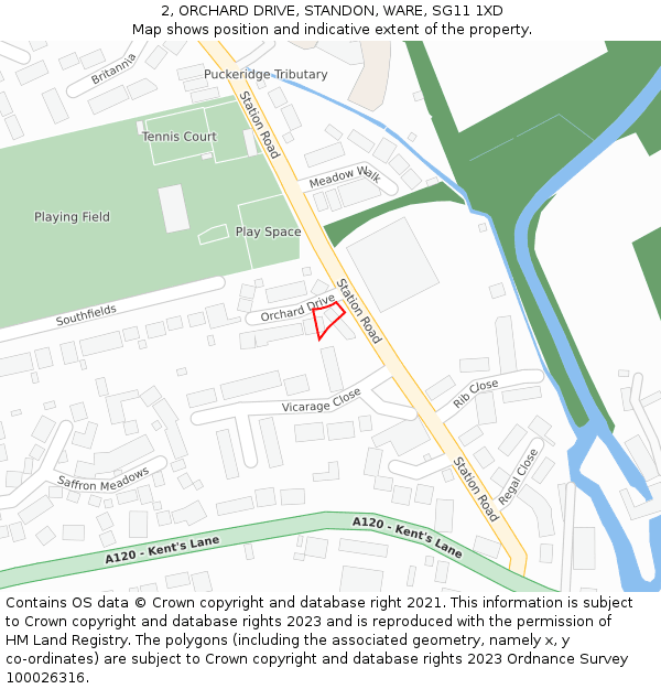 2, ORCHARD DRIVE, STANDON, WARE, SG11 1XD: Location map and indicative extent of plot