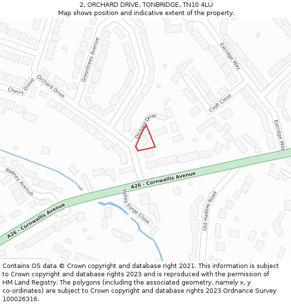 2, ORCHARD DRIVE, TONBRIDGE, TN10 4LU: Location map and indicative extent of plot