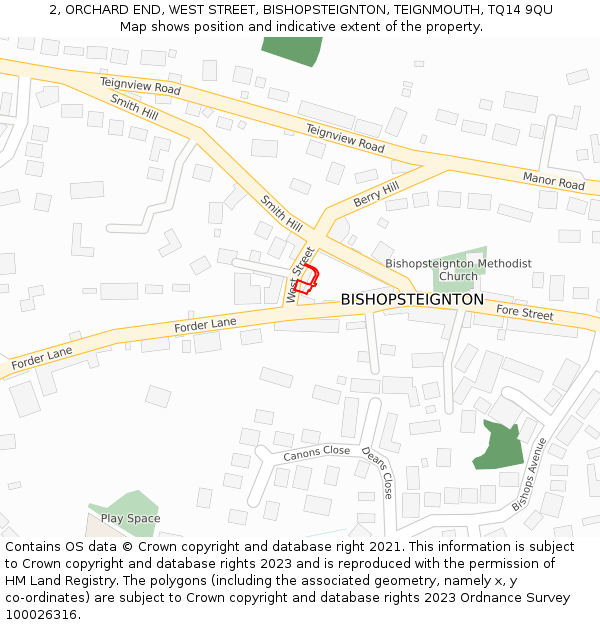 2, ORCHARD END, WEST STREET, BISHOPSTEIGNTON, TEIGNMOUTH, TQ14 9QU: Location map and indicative extent of plot