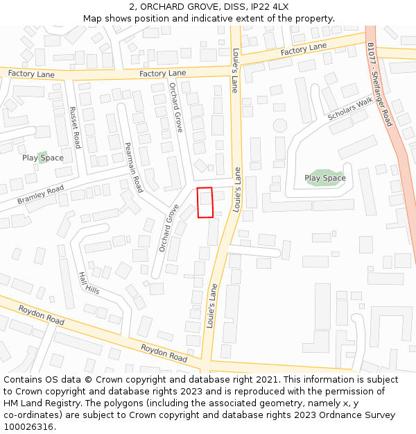 2, ORCHARD GROVE, DISS, IP22 4LX: Location map and indicative extent of plot