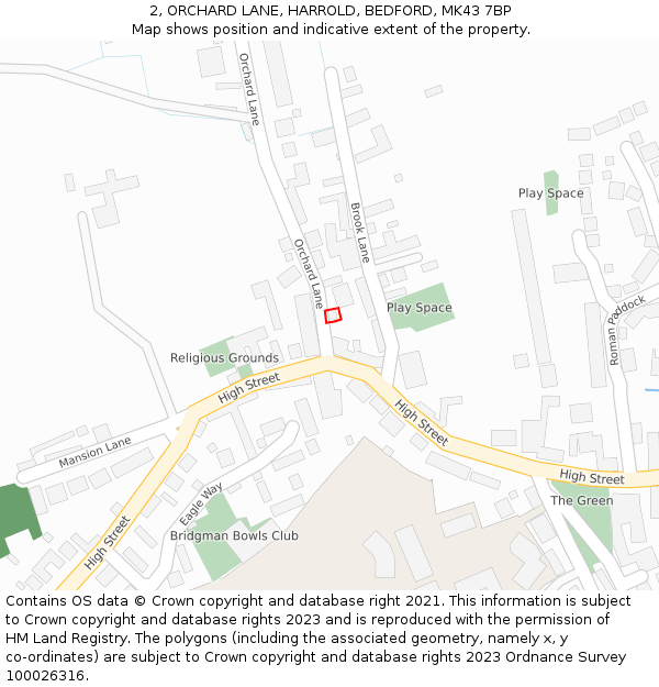 2, ORCHARD LANE, HARROLD, BEDFORD, MK43 7BP: Location map and indicative extent of plot