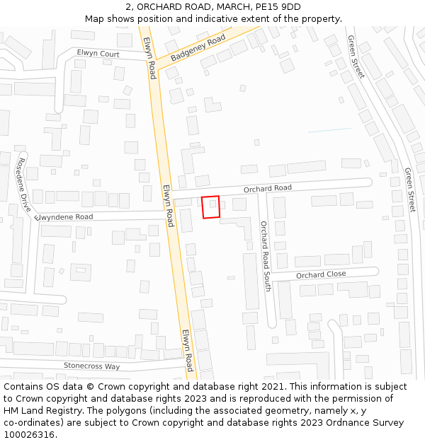 2, ORCHARD ROAD, MARCH, PE15 9DD: Location map and indicative extent of plot