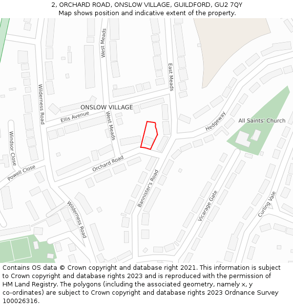 2, ORCHARD ROAD, ONSLOW VILLAGE, GUILDFORD, GU2 7QY: Location map and indicative extent of plot