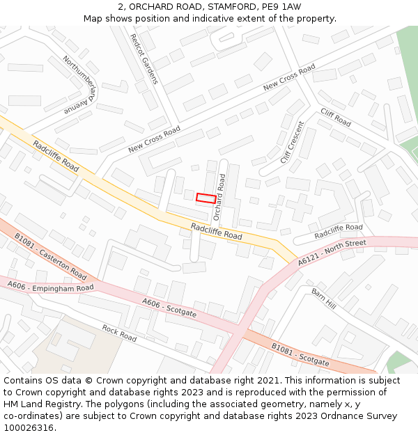 2, ORCHARD ROAD, STAMFORD, PE9 1AW: Location map and indicative extent of plot