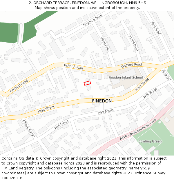 2, ORCHARD TERRACE, FINEDON, WELLINGBOROUGH, NN9 5HS: Location map and indicative extent of plot