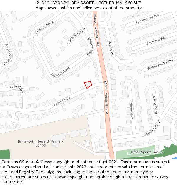 2, ORCHARD WAY, BRINSWORTH, ROTHERHAM, S60 5LZ: Location map and indicative extent of plot