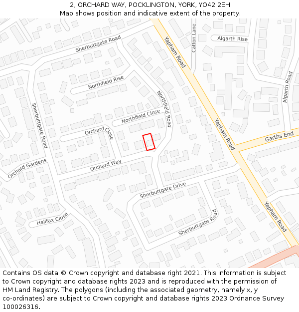 2, ORCHARD WAY, POCKLINGTON, YORK, YO42 2EH: Location map and indicative extent of plot